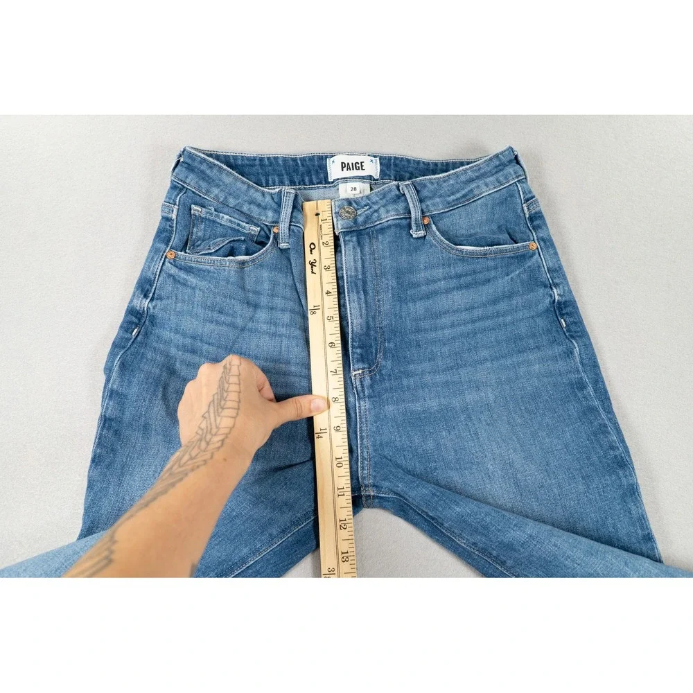 PAIGE High Rise Straight Leg Blue Denim Jeans Size 28 Medium Wash